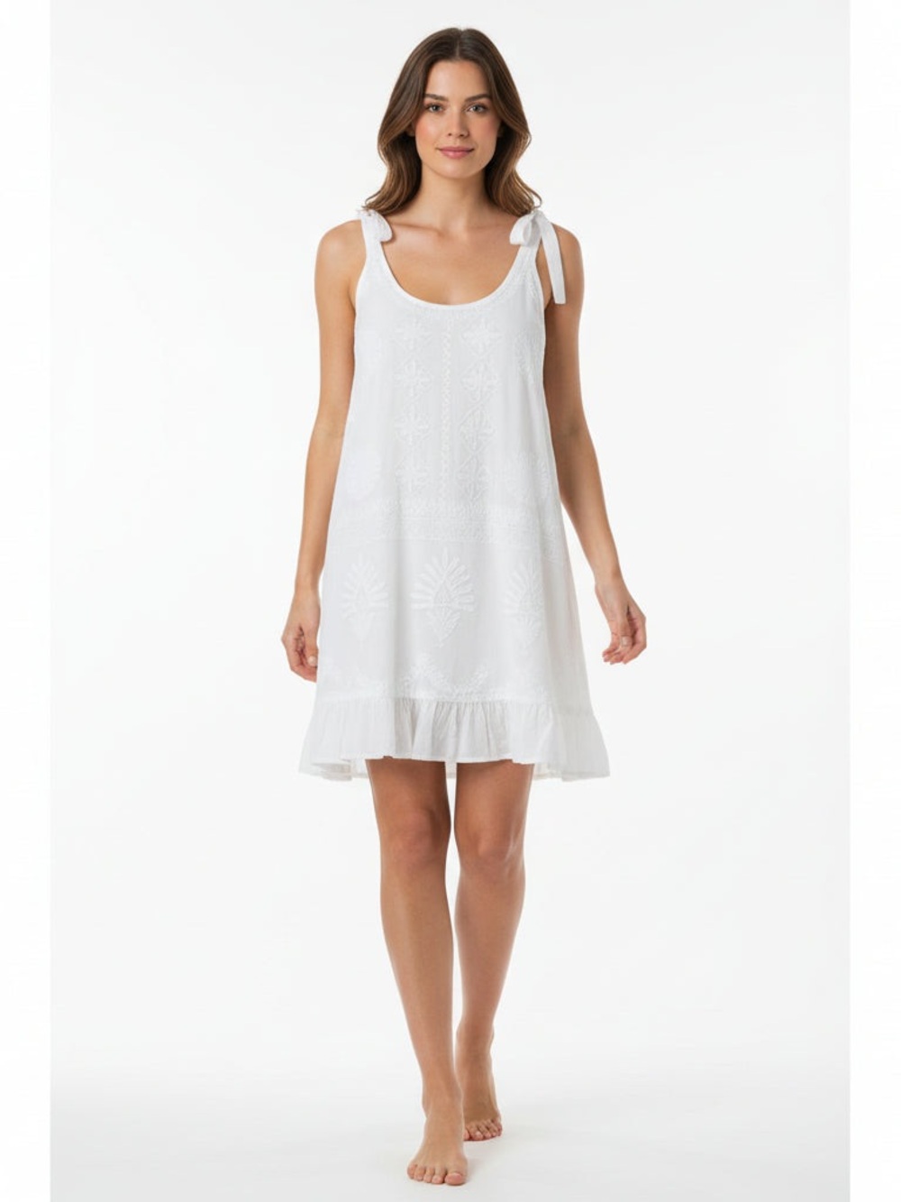 Pranella White Embroidered Tie-Shoulder Boho Swim Cover Up Summer Sundress EUC S